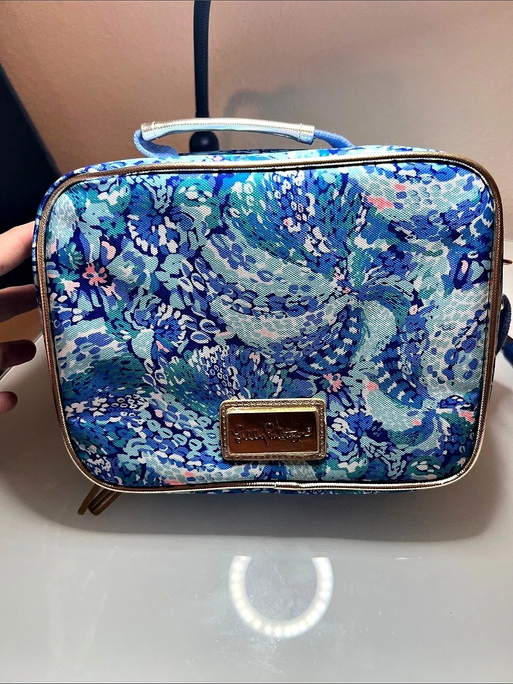 Lilly Pulitzer Insulated Lunch Bag Floral Shoulder Bag in Blue & Green